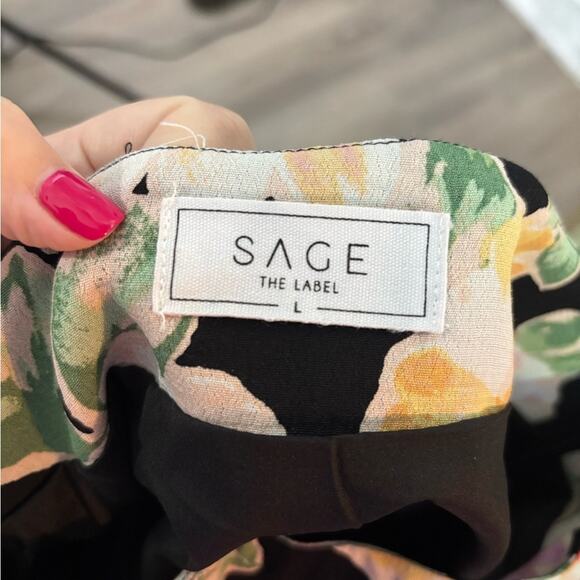 Sage the Label Pink and Black Floral Print Flowy A Line Skirt Size Large - Picture 6 of 7